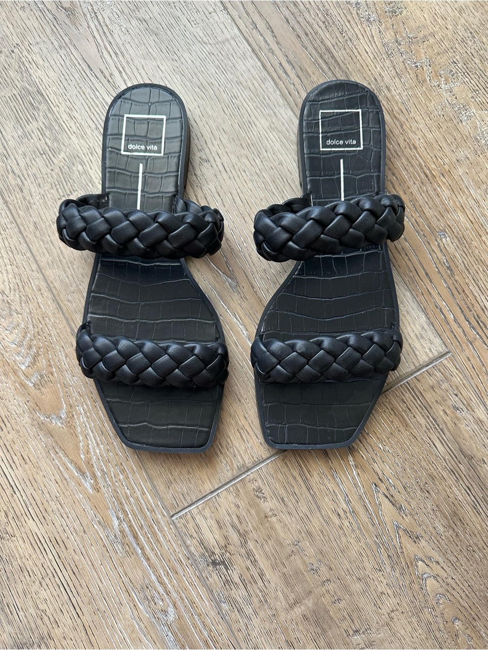 NWOT Dolce Vita Indy Black Braided Double-Strap Slide Sandals